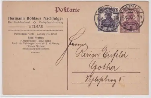 96987 DR Ganzsachen Postkarte P116 Zudruck Hermann Böhlaus Nachf. Weimar 1920