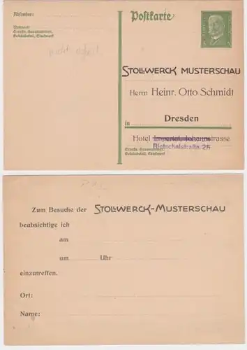 97011 DR Ganzsachen Postkarte P180 Zudruck Stollwerck Musterschau Dresden