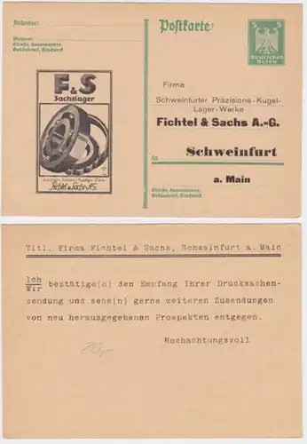 97015 DR Ganzsachen Postkarte P165 Zudruck Fichtel & Sachs AG Schweinfurt