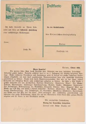 97021 DR Ganzsachen Postkarte P164/05 Zudruck Verlag Trierischer Lesezirkel 1926