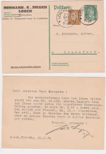 97022 DR Ganzsachen Postkarte P170 Zudruck Hermann E. Sieger Lorch 1930
