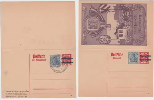 97125 DR Ganzsachen Postkarte P139 Zudruck 27.dt Philatelisten-Tag Nürnberg 1921