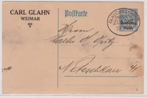 97129 DR Ganzsachen Postkarte P128 Bahnpost Zudruck Carl Glahn Weimar 1921