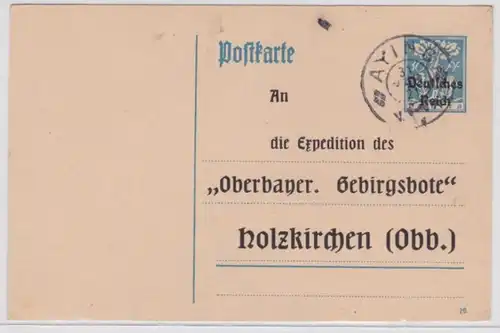 97131 DR Ganzsachen Postkarte P128 Zudruck Oberbay. Gebirgsbote Holzkirchen 1921