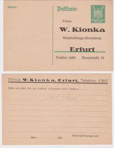 97379 DR Ganzsachen Postkarte P156 Zudruck W. Kionka Holzkohlengroßhandel Erfurt