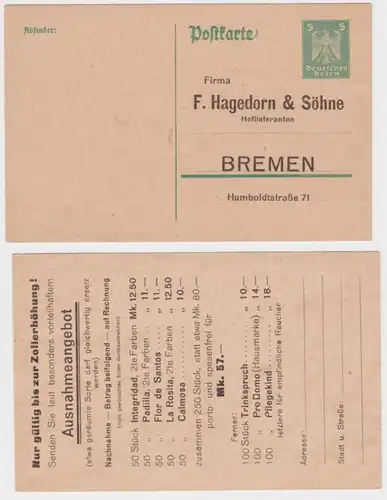 97380 DR Ganzsachen Postkarte P156 Zudruck Firma F. Hagedorn & Söhne Bremen