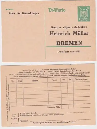 97381 DR Ganzsachen Postkarte P156 Zudruck Bremer Zigarrenfabrik Heinrich Müller