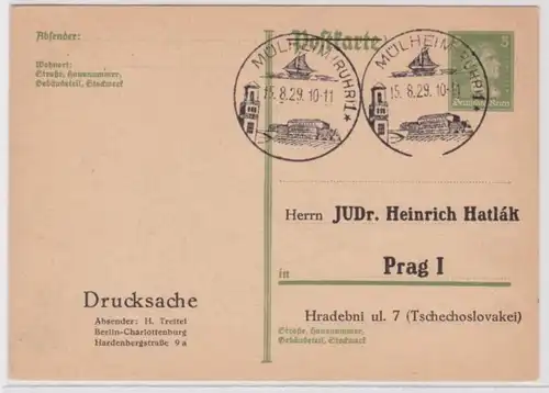 97456 DR Ganzsachen Postkarte P175 Zudruck JUDr. Heinrich Hatlak Prag 1929