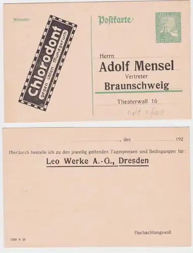 97495 DR Ganzsachen Postkarte P204 Zudruck Chlorodont A. Mensel Braunschweig