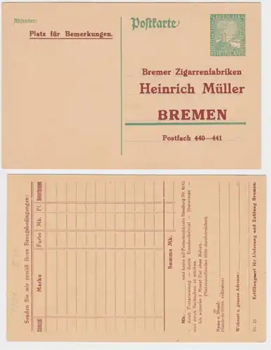 97505 DR Ganzsachen Postkarte P204 Zudruck Bremer Zigarrenfabriken H. Müller