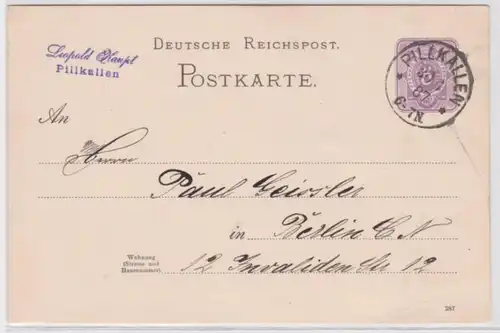 97581 DR Carte postale P16 Leopold Haupt Pillkallen vers Berlin 1887