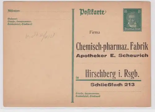 97674 DR Ganzsachen Postkarte P176 Zudruck Fabrik Apotheker Scheurich Hirschberg