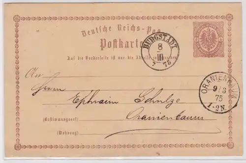 97724 DR Ganzsachen Postkarte P1 Burgstädt nach Oranienbaum 1875