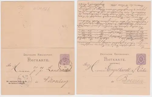 97735 DR Ganzsachen Postkarte P13/02/A Bremen nach Nürnberg 1886
