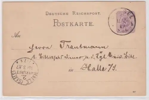 97737 DR Ganzsachen Postkarte P10 Cassel nach Halle an der Saale 1887