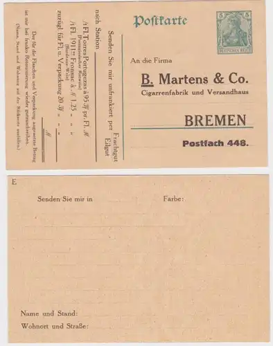 97827 DR Ganzsachen Postkarte P90 Zudruck B.Martens & Co. Cigarren-Fabrik Bremen