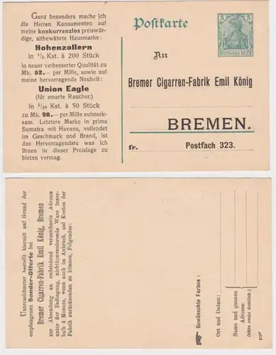 97830 DR Ganzsachen Postkarte P90 Zudruck Cigarren-Fabrik Emil König Bremen
