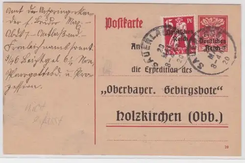 97853 DR Ganzsachen Postkarte P125 Zudruck Oberbay. Gebirgsbote Holzkirchen 1920
