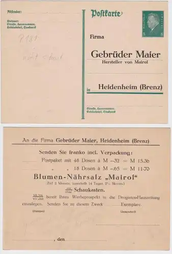 97874 DR Ganzsachen Postkarte P181 Zudruck Gebrüder Maier Mairol Heidenheim