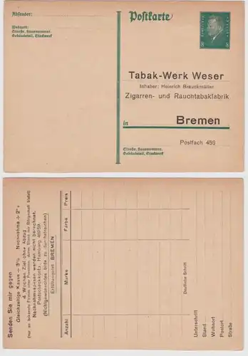 97881 DR Ganzsachen Postkarte P181 Zudruck Tabak-Werk Weser Brauckmüller Bremen