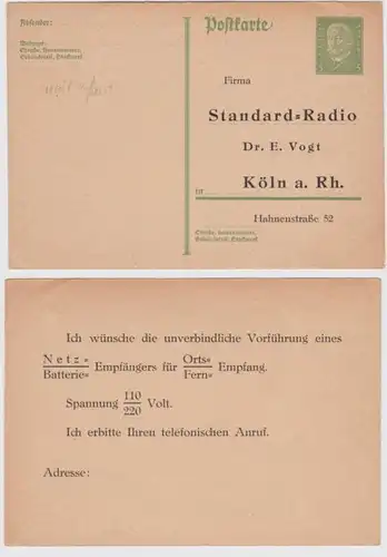 97995 DR Ganzsachen Postkarte P180 Zudruck Standard-Radio Dr. E.Vogt Köln a. Rh.