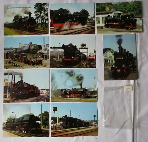 Série de cartes visuelles avec 10 cartes de locomotives à vapeur dans la région de la mer Baltique (94590)
