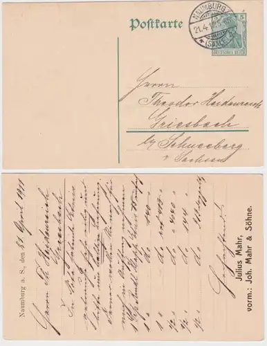 02290 DR Ganzsachen Postkarte P90 Zudruck Julius Mahr Naumburg 1911