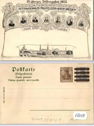 07059 DR Ganzsachen Postkarte PP41/C1/01 int. Philatelistenverein Dresden 1902