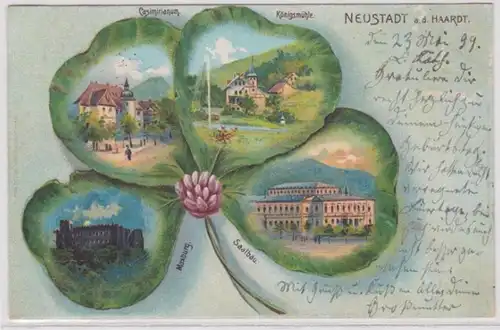 07718 Kleeblatt Ak Lithographie Salutation de Neustadt à Haardt 1899