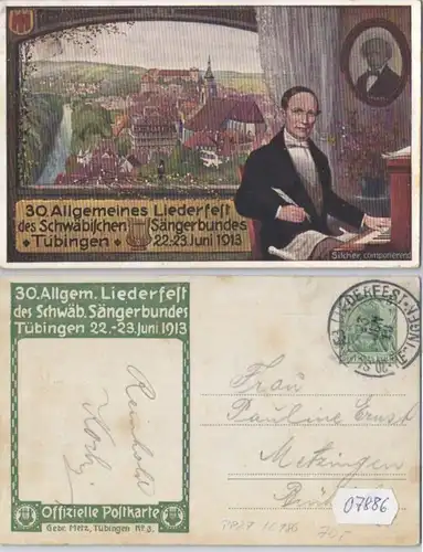 07886 DR Ganzsachen Postkarte PP27/C186 30.Allgem. Liederfest Tübingen 1913