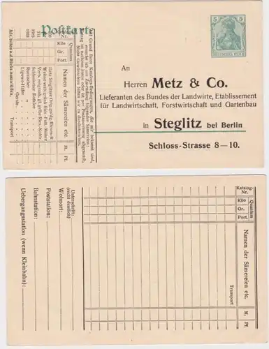 10199 Ganzsachen Postkarte P90 Zudruck Metz & Co. Gartenbau Lieferant Steglitz