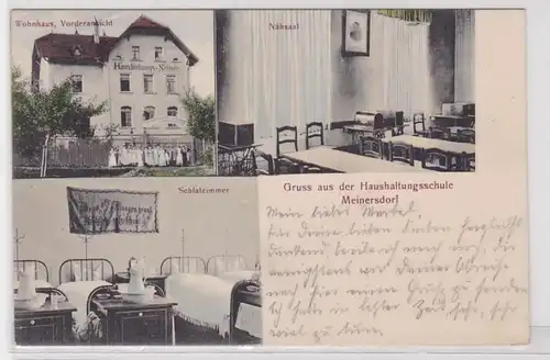 13160 AK Gruss aus der Haushaltungsschule Meinersdorf, Wohnhaus, Nähsaal 1911