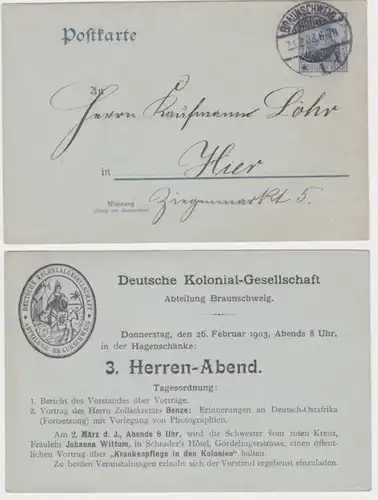 15798 DR Ganzsachen Postkarte P63X Deutsche Kolonial-Gesellschaft Braunschweig