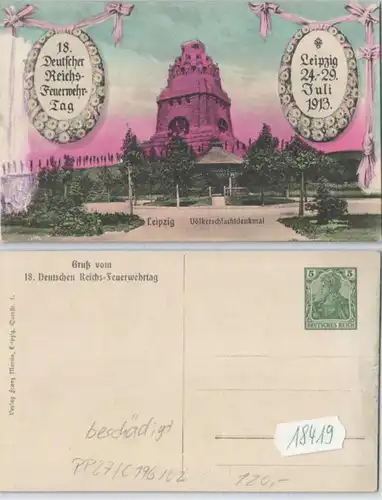 18419 DR Plein de choses Carte postale PP27/C196/2 18.Dt.Journée de feu de la Grande-Bretagne Leipzig 1913