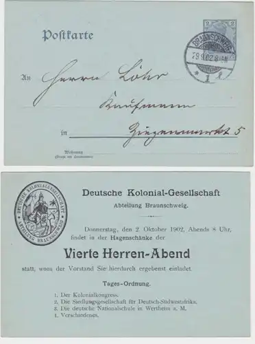 19827 DR Ganzsachen Postkarte P63Y Deutsche Kolonial-Gesellschaft Braunschweig