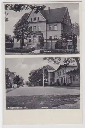 20346 Multi-image Ak Neupetershain N.L. Hôtel de ville et gare vers 1940