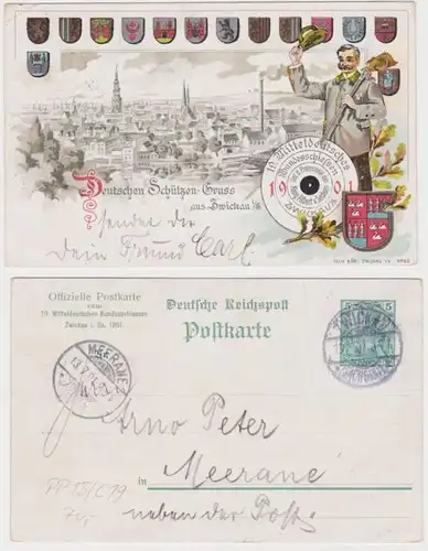 20505 DR Ganzsachen Postkarte PP15/C19 19.Mitteldt. Bundesschießen Zwickau 1901