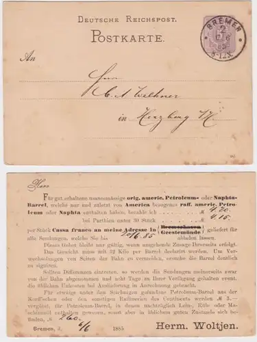 21016 entier Carte postale P10 tirage Herm. Woltjen Brême 1885