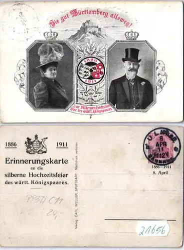 21656 Privé entier carte postale PP32/C11 célébration de mariage argentée Wurtemberg