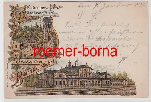 25807 Ak Lithographie Gruß vom Bahnhof Nieder Neukirch 1899