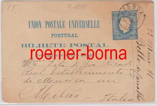 28077 Ganzsachen Postkarte Portugal von Lissabon nach Mailand 1881