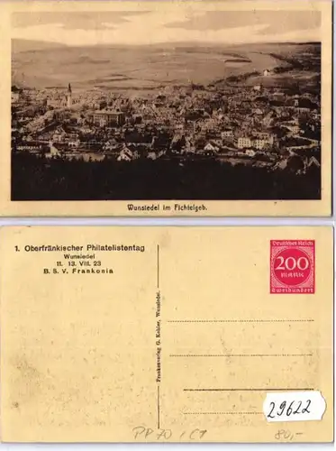 29622 DR Ganzsachen Postkarte PP70/C1 1.Oberfr.Philatelistentag Wunsiedel 1923