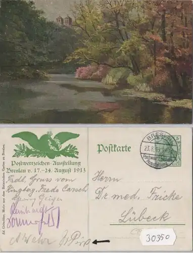 30350 DR Ganzsachen Postkarte PP27/C199 Breslau Postwertzeichen Ausstellung 1913
