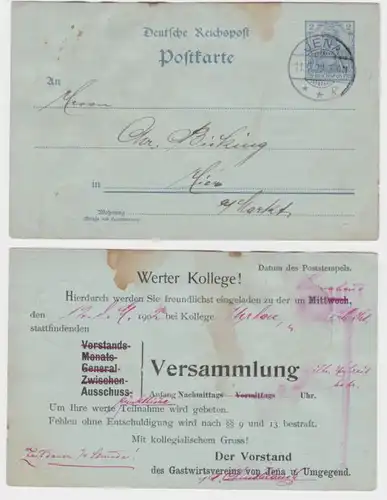 37001 Ganzsachen Postkarte P63 Zudruck Gastwirtsverein Jena und Umgebung 1902