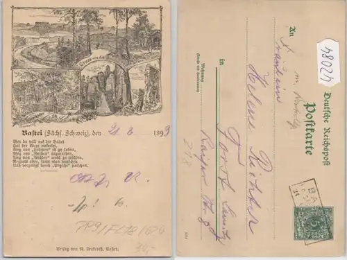 42084 DR Ganzsachen Postkarte PP9/F218/020 Bastei (Sächs.Schweiz) 1893