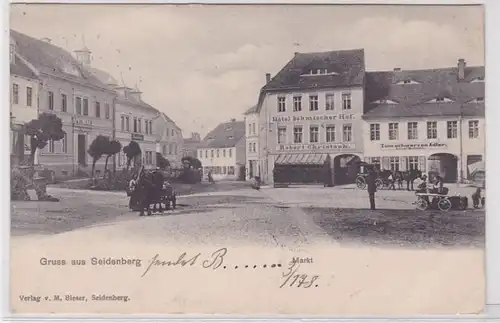 43095 Feldpost Ak Gruß aus Seidenberg Zawidów Markt mit Geschäften 1906