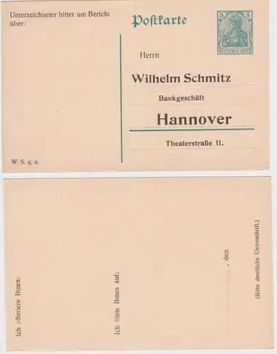 48032 Ganzsachen Postkarte P90 Zudruck Wilhelm Schmitz Bankgeschäft Hannover