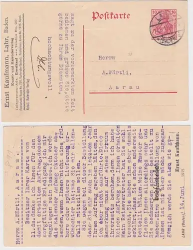 48394 Ganzsachen Postkarte P90 Zudruck Ernst Kaufmann Lahr Kalenderverlag 1915