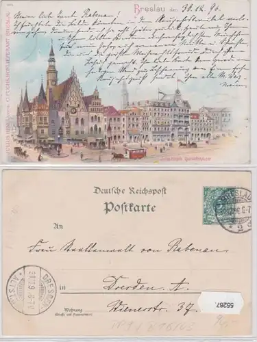 55267 DR Ganzsachen Postkarte PP9/B16/3 Breslau Firma Julius Henel 1896