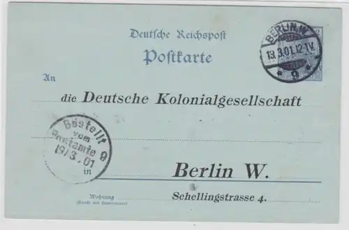 56791 DR Ganzsachen Postkarte P63Y Zudruck Deutsche Kolonialgesellschaft Berlin